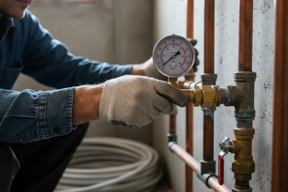 Pressure testing a repaired line during Water Line Repair in Wading River